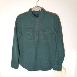 Madewell Womens Flannel 1/2 Zip Popover Shirt Size XXS Green Pockets